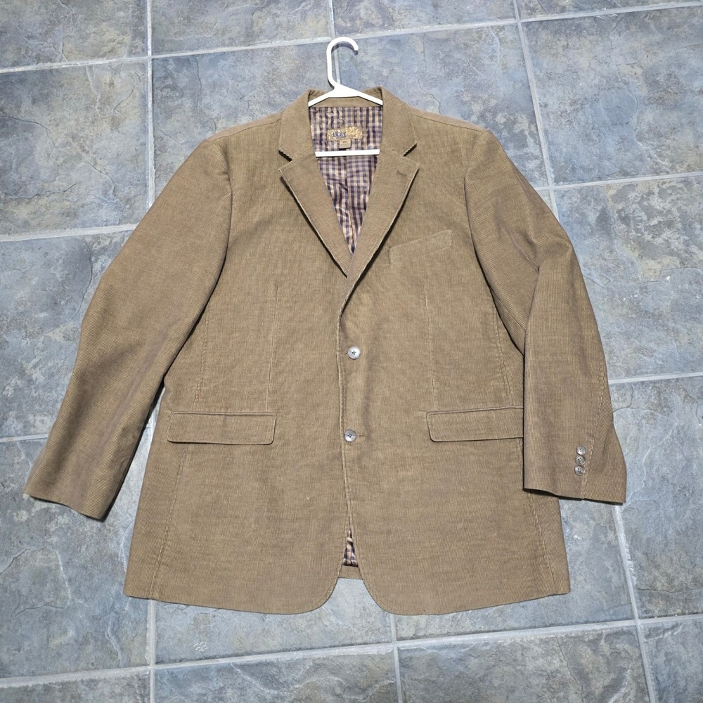 Corduroy Blazer Jacket Mens XXL Tan Brown Gingham Lined Two Button Sport Coat